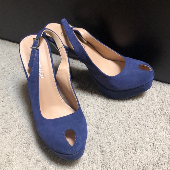 Colin Stuart blue peep toe sling back pump - Picture 2 of 6